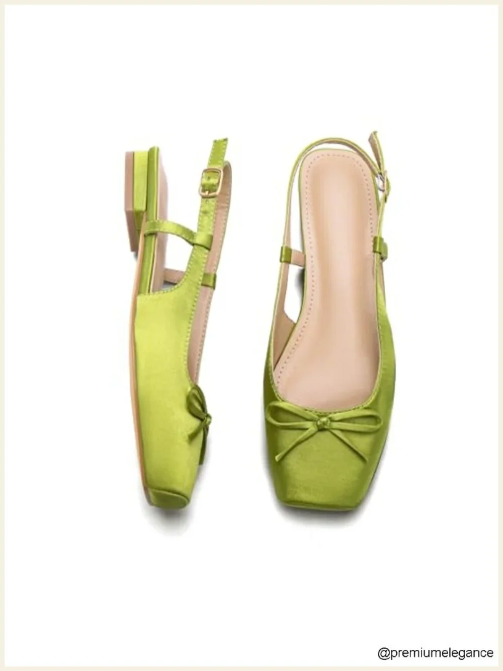Women's Square Toe Satin Ballet Flats with Ankle Buckles Slingback